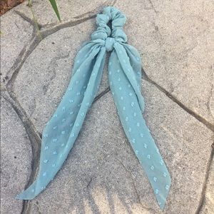 Teal Swiss dot hair scrunchie with scarf